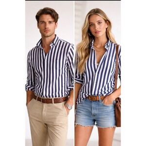 Ralph Lauren Rugby Navy/White Stripe Shirt Preppy,, Ivy, Y2K, Costal, Nautical,